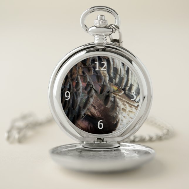 Wild Turkey Feathers I Abstract Nature Design Pocket Watch (Inside)
