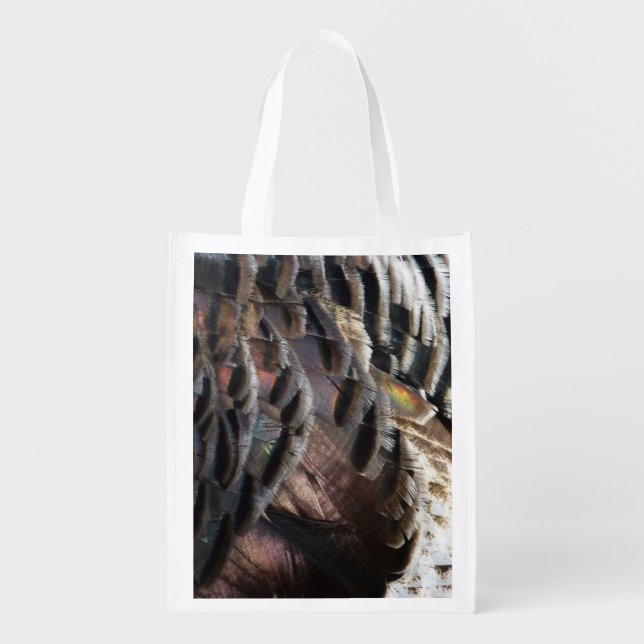 Wild Turkey Feathers I Abstract Nature Design Reusable Grocery Bag (Front)