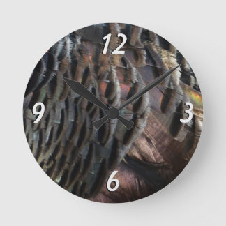 Wild Turkey Feathers I Abstract Nature Design Round Clock