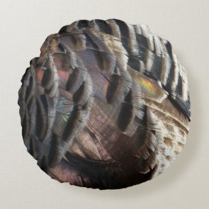 Wild Turkey Feathers I Abstract Nature Design Round Pillow