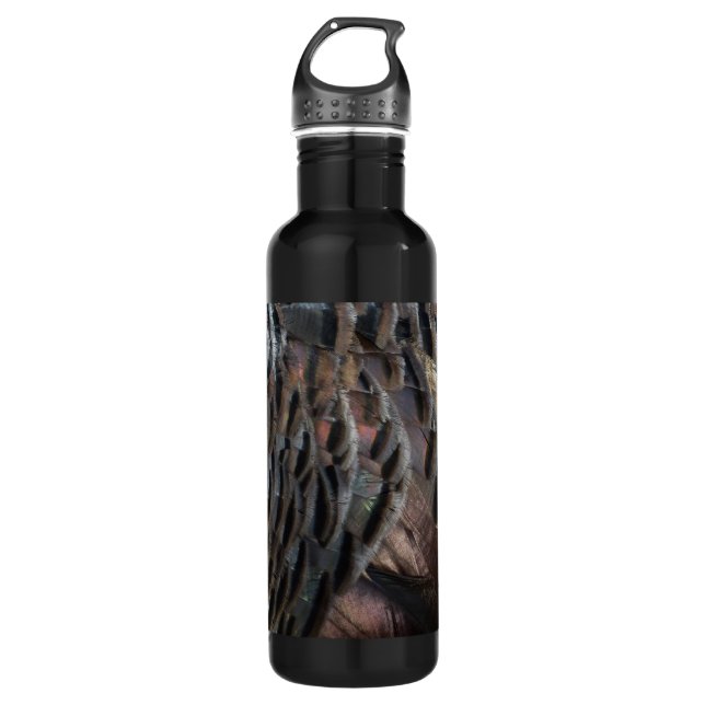 Wild Turkey Feathers I Abstract Nature Design Water Bottle (Front)