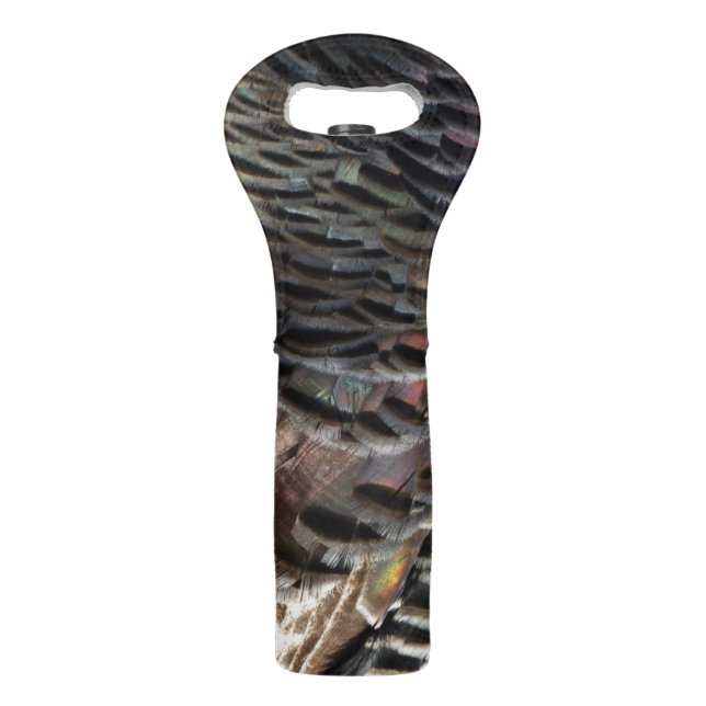 Wild Turkey Feathers I Abstract Nature Design Wine Bag (Front)