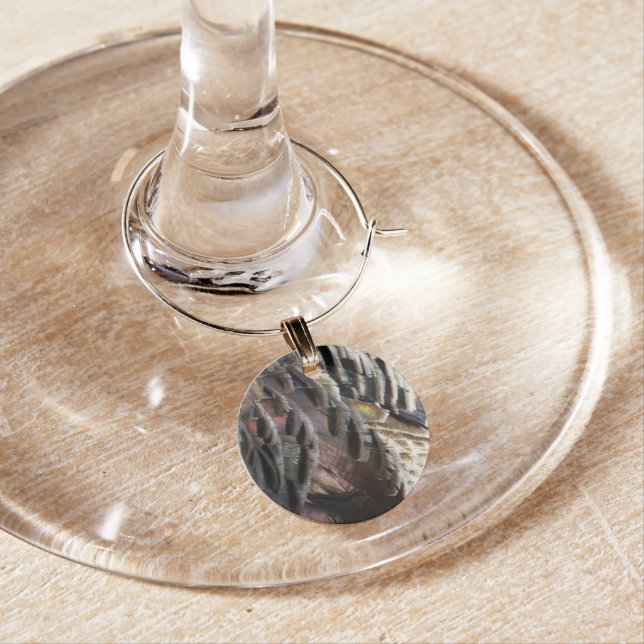 Wild Turkey Feathers I Abstract Nature Design Wine Glass Charm (In Situ)