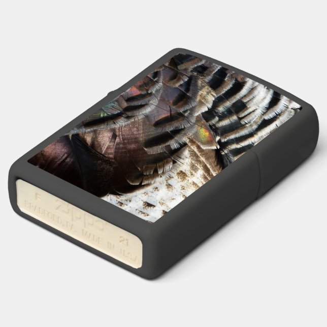 Wild Turkey Feathers I Abstract Nature Design Zippo Lighter (Angled)
