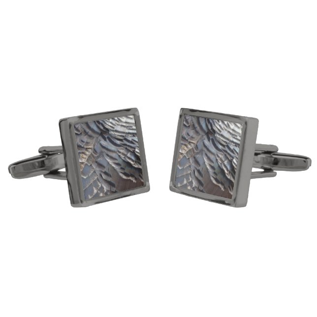 Wild Turkey Feathers II Abstract Nature Design Cufflinks (Angled)
