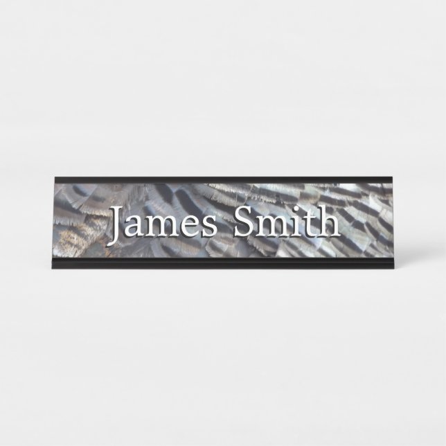 Wild Turkey Feathers II Abstract Nature Design Desk Name Plate (Front)
