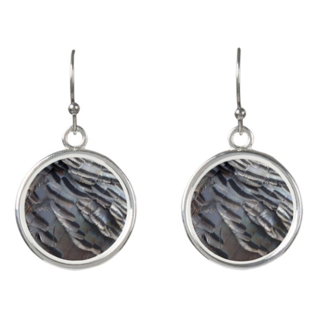 Wild Turkey Feathers II Abstract Nature Design Earrings (Front)