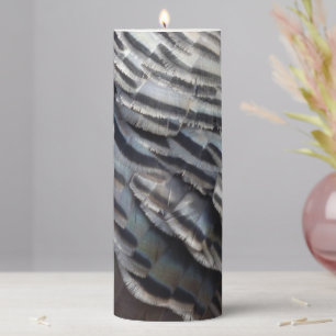Wild Turkey Feathers II Abstract Nature Design Pillar Candle