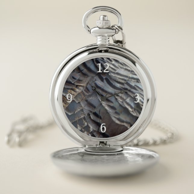 Wild Turkey Feathers II Abstract Nature Design Pocket Watch (Inside)