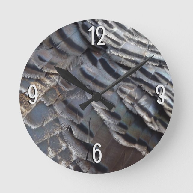 Wild Turkey Feathers II Abstract Nature Design Round Clock (Front)