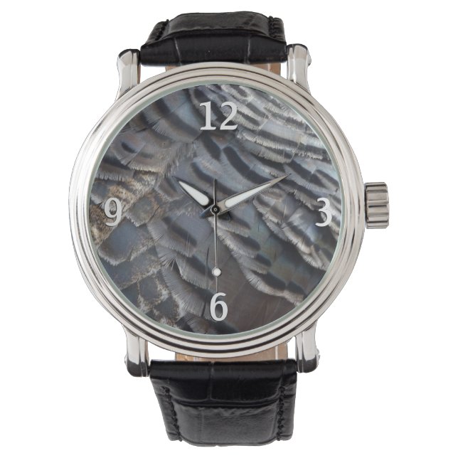 Wild Turkey Feathers II Abstract Nature Design Watch (Front)