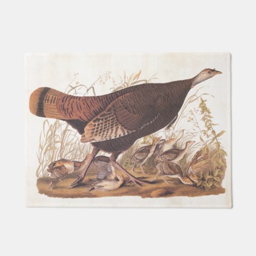 Wild Turkey Hen and Chicks Audubon Vintage Art Doormat