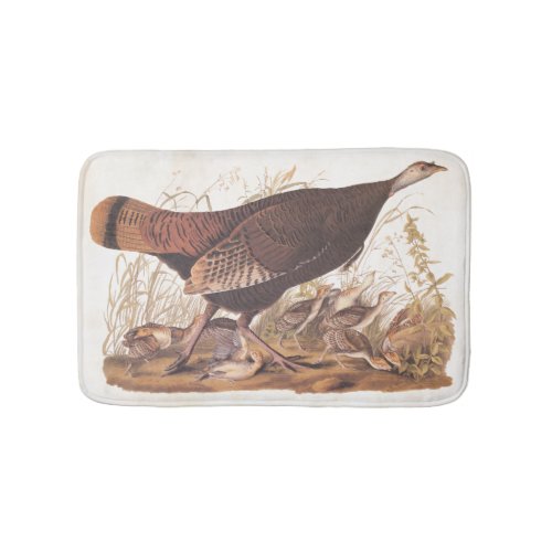 Wild Turkey Hen and Chicks Vintage Audubon Art Bathroom Mat