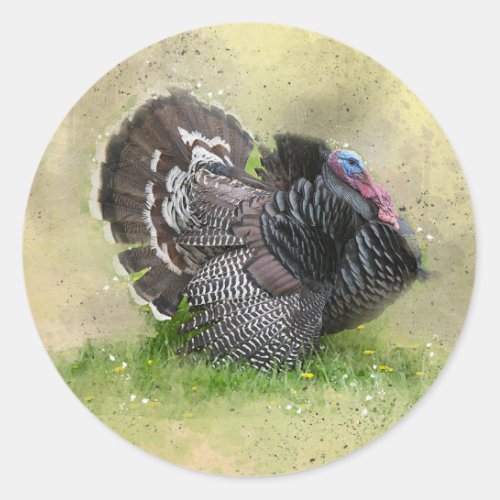 Wild Turkey in Floral Field Classic Round Sticker