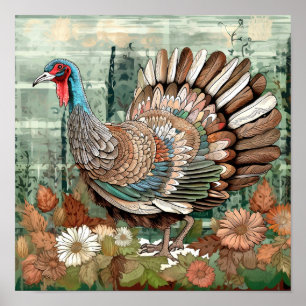 Wild turkey in meadow painting art print