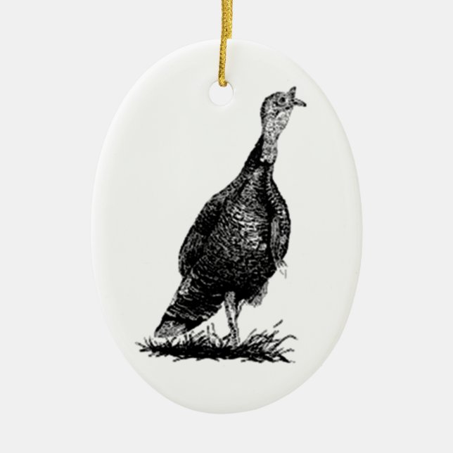 Wild Turkey (line art) Ceramic Ornament (Front)