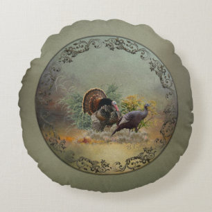 Wild turkey round pillow