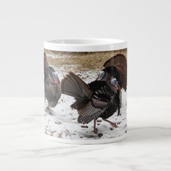Wild Turkey Strutting Their Stuff Giant Coffee Mug by WackemArt at Zazzle