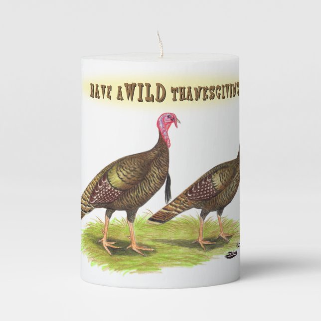 Wild Turkey Thanksgiving Pillar Candle (Front)