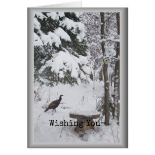 Wild Turkey Walking on Snow Framed Card