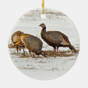 Wild Turkeys in Snow Ceramic Ornament