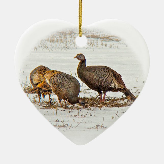 Wild Turkeys in Snow Ceramic Ornament (Back)