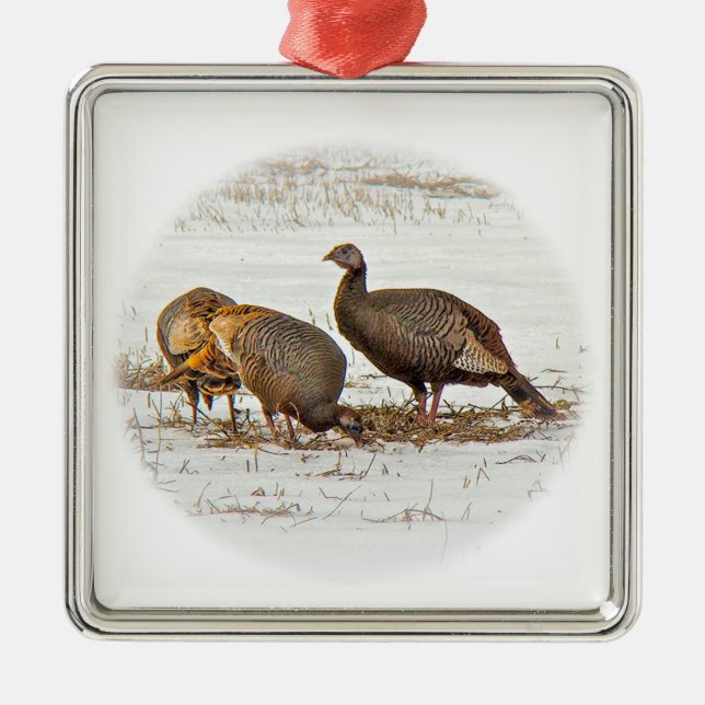 Wild Turkeys in Snow Metal Ornament (Front)