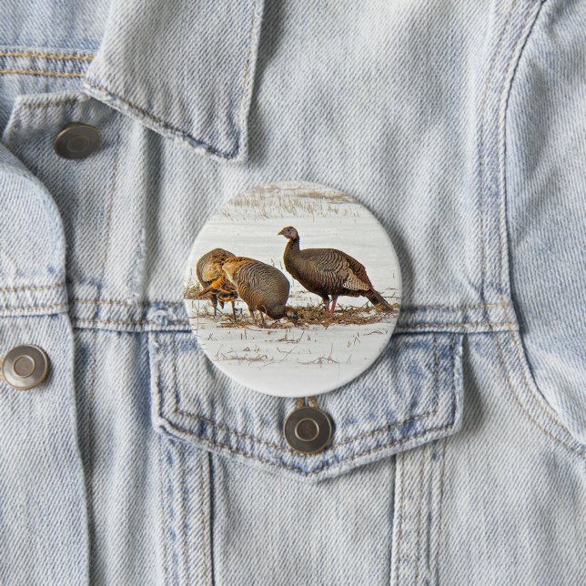 Wild Turkeys in Snow Pinback Button (In Situ)