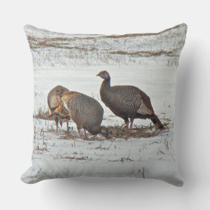 Wild Turkeys in Snow Throw Pillow