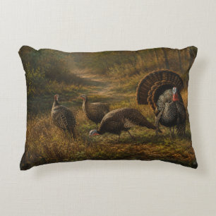 Wild Turkeys in the Autumn Forest Accent Pillow