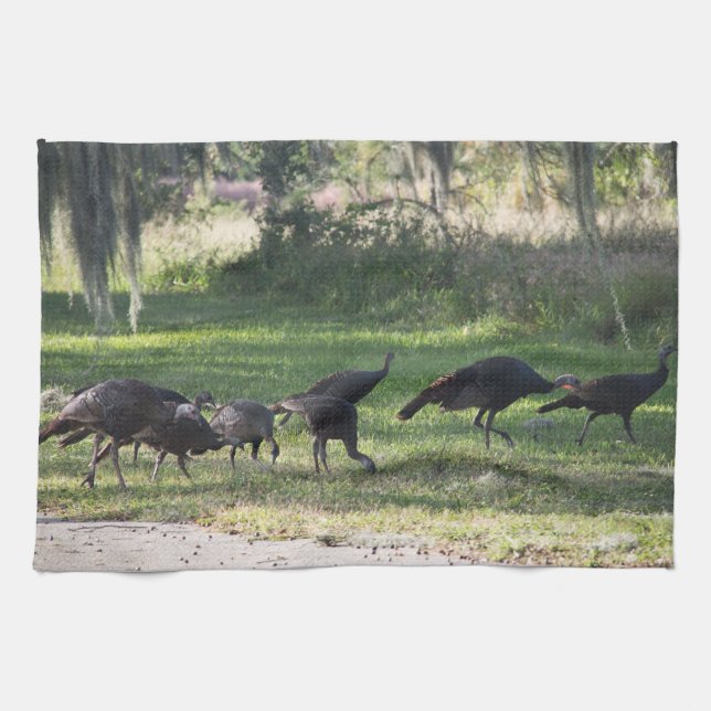 Wild Turkeys on the Grass Photo Kitchen Towel (Horizontal)