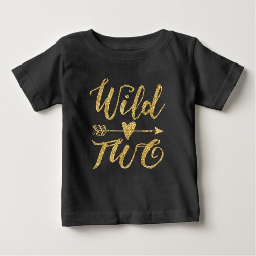 Wild Two  2nd Birthday Golden and Black Baby T_Shirt