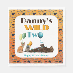 Wild Two Animals Second Birthday party plates Napkins