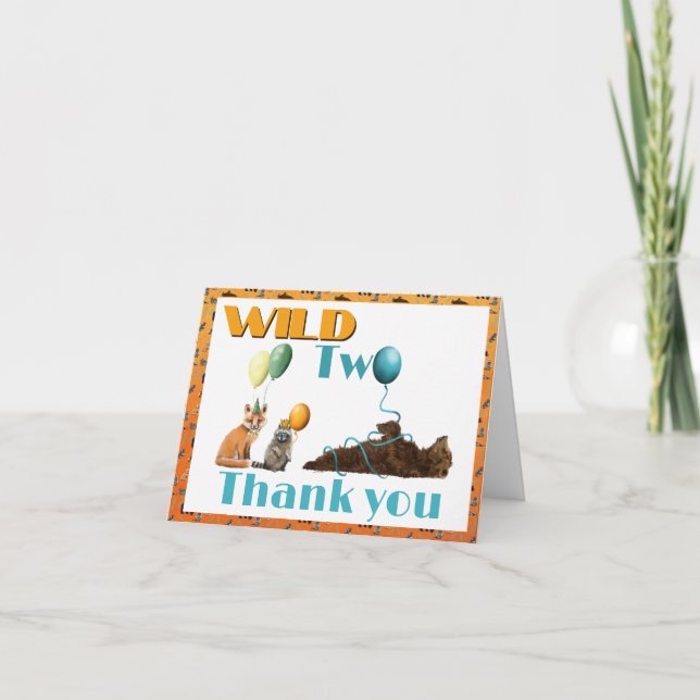 Wild Two Animals Second Birthday Thank You Card (Front)