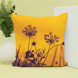 Wild Umbel Flowers Outline Purple and Gold Elegant Throw Pillow
