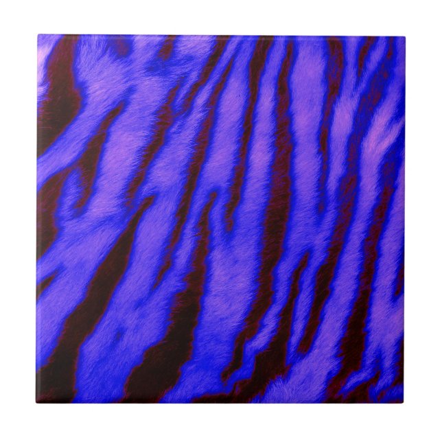 Wild & Vibrant Blue Tiger Stripes Ceramic Tile (Front)