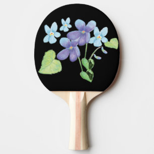 Wild Violet Flowers Illustration Black Ping Pong Paddle