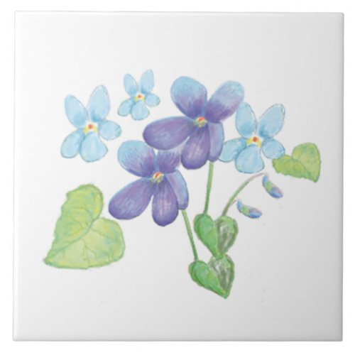 Wild Violet Flowers Illustration  Ceramic Tile