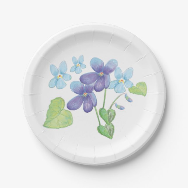 Wild Violet Flowers Illustration    Paper Plates (Front)
