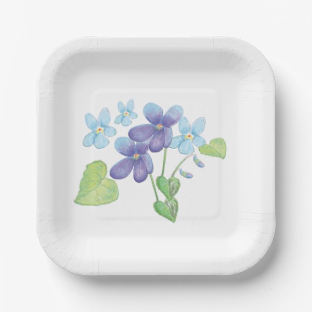 Wild Violet Flowers Illustration    Paper Plates (Front)