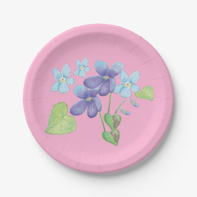 Wild Violet Flowers Illustration   Paper Plates (Front)