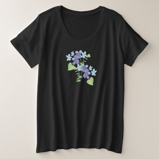 Wild Violet Flowers Illustration Plus Size T-Shirt (Design Front)