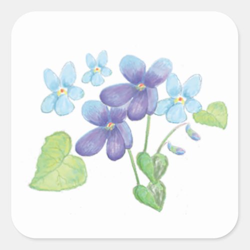 Wild Violet Flowers Illustration  Square Sticker