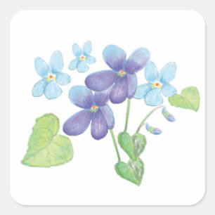 Wild Violet Flowers Illustration Square Sticker