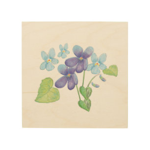 Wild Violet Flowers Illustration Wood Wall Art