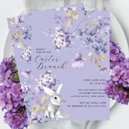 Wild Violets Bunny Easter Brunch Invitation