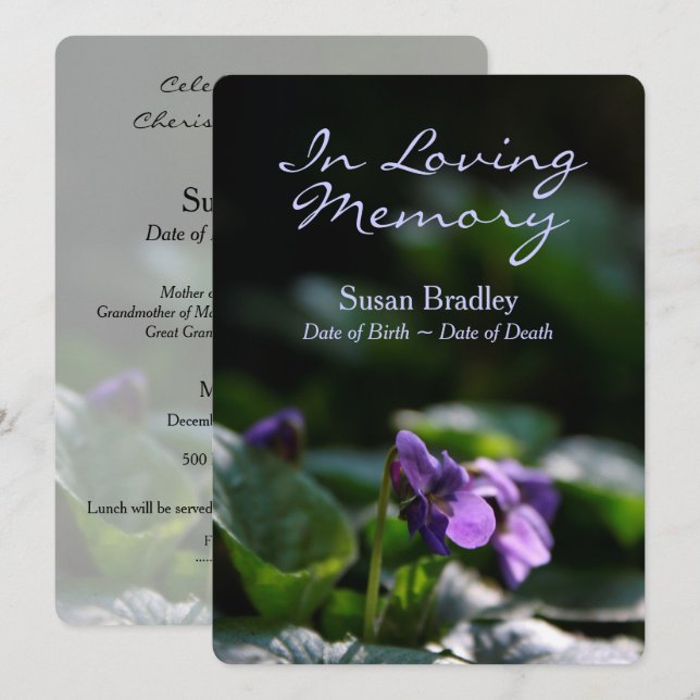 Wild Violets Celebration of Life Funeral Card (Front/Back)