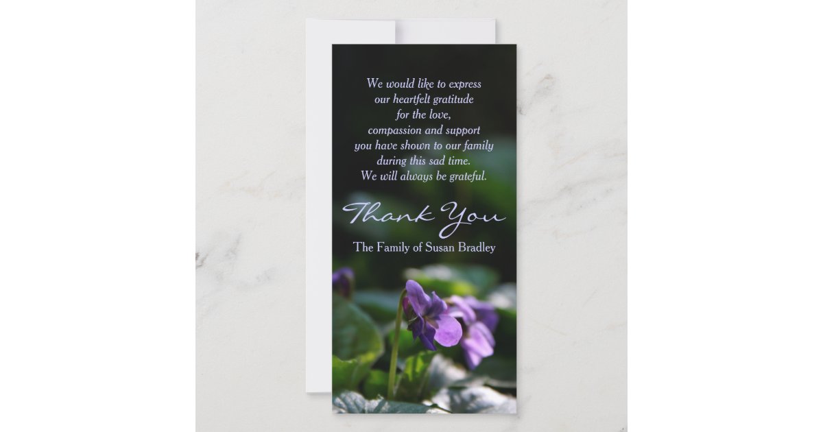 Wild Violets Sympathy Thank You Photo Card | Zazzle