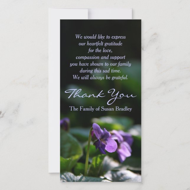 Wild Violets Sympathy Thank You Photo Card (Front)