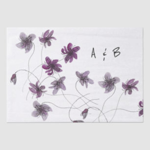 Wild Violets Watercolor Hand-painted Monogrammed Tissue Paper